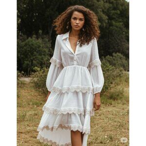 Keepsake the Label Whimsy Peasant NWT CleanLuxury Boho Gauzy Midi Dress White S